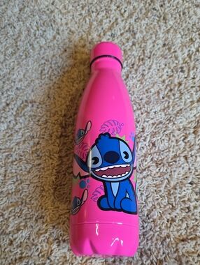 Disney Pink Water Bottle with Blue Stitch Design